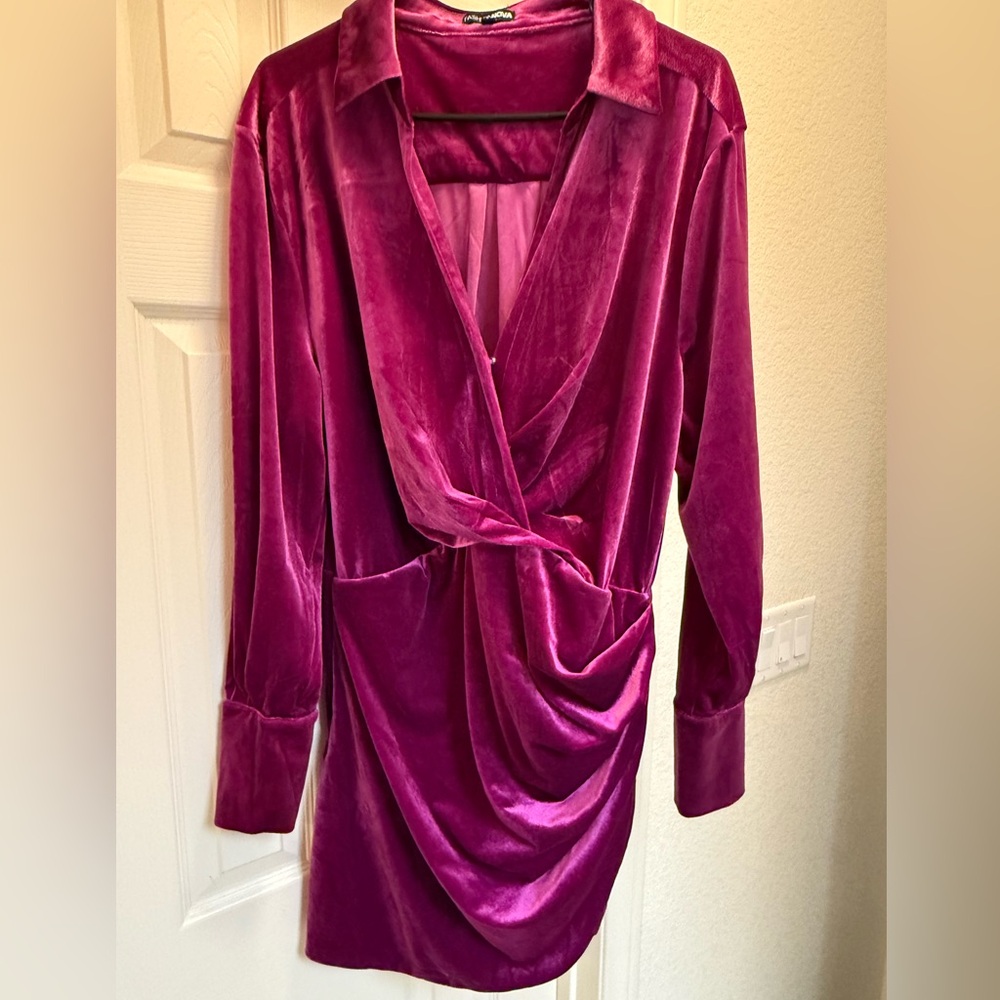 Fuschia Velvet Ruched Dress